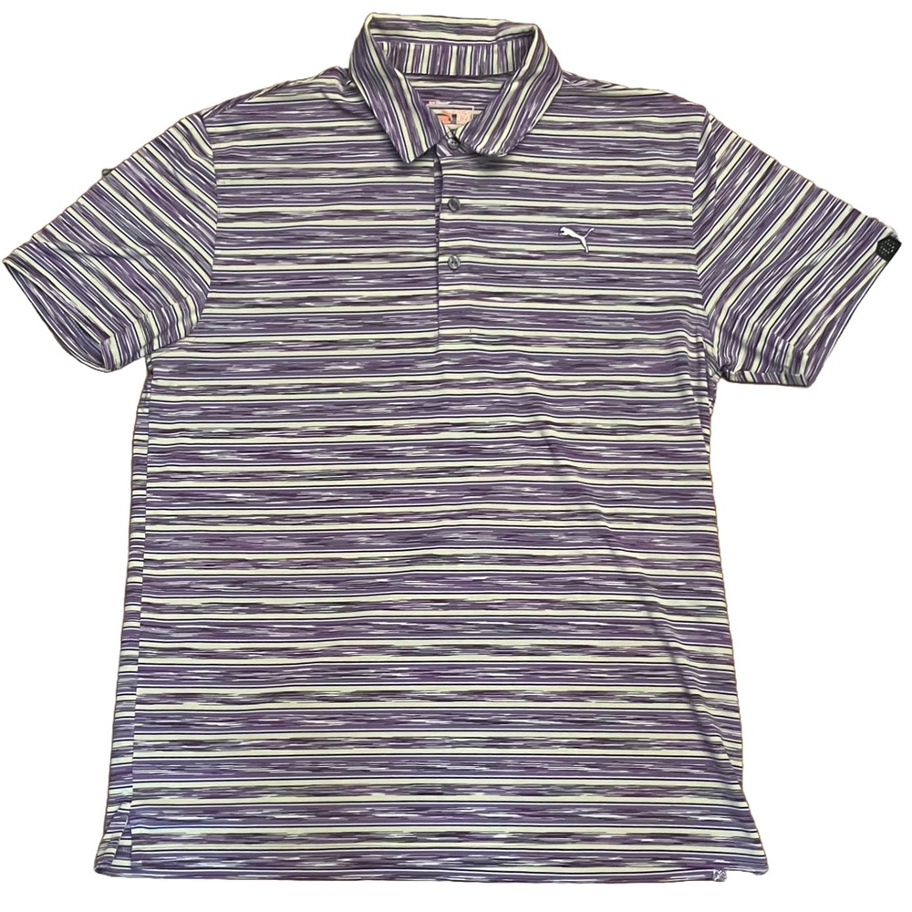 Puma Purple and Yellow Striped Polo Shirt Classic Style Large